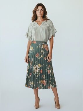 Cato Pleated Floral Midi Skirt